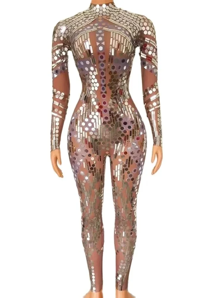 

Sexy Glitter Sequines Jumpsuit Women Long Sleeve Ankle Length Custom Bodysuit Women Long Bodysuit Performance Wear