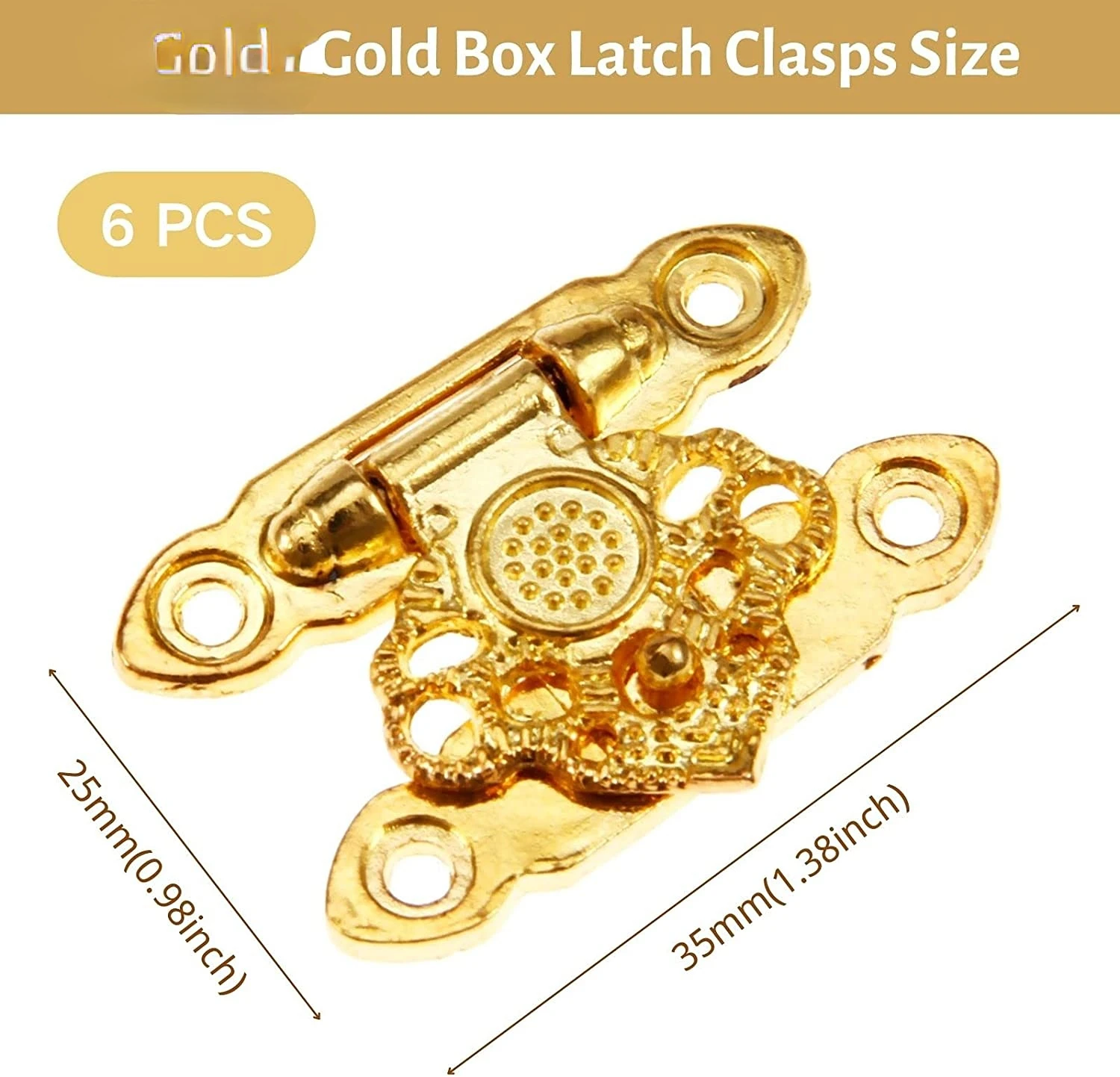 6 Pcs Box Latch Clasps with Screws Decorative Hasp Latches for Cabinet Jewelry Wooden Box Case Buckle Gold 35 x 25mm Zinc Alloy