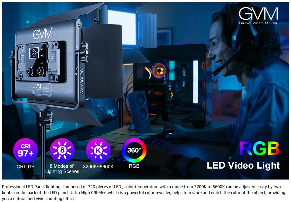 GVM 880RS RGB LED Video Light 3200-5600K Full Color 60W Photography 3 S6ae4c67121a24744bb66e9e834993192w