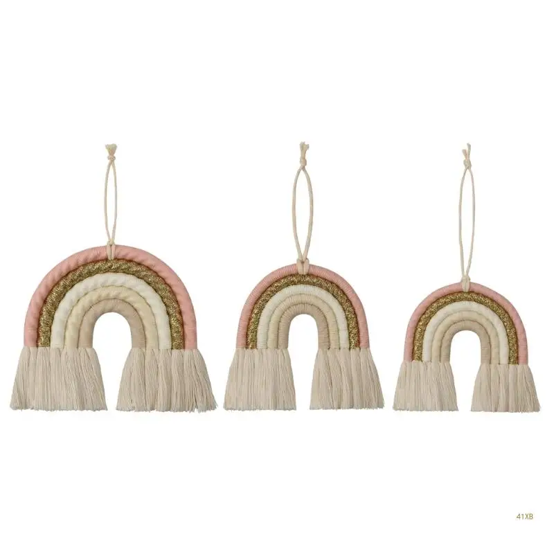 

41XB Woven Rainbow Wall Hanging Party Supplies Baby Room Nursery Classroom Home Gift