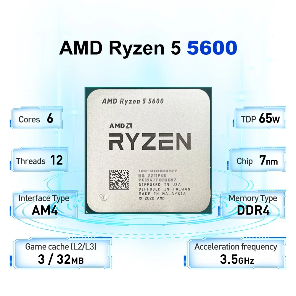 NEW AMD Ryzen 5 5600 R5 5600 3.5 GHz 6-Core 12-Thread CPU