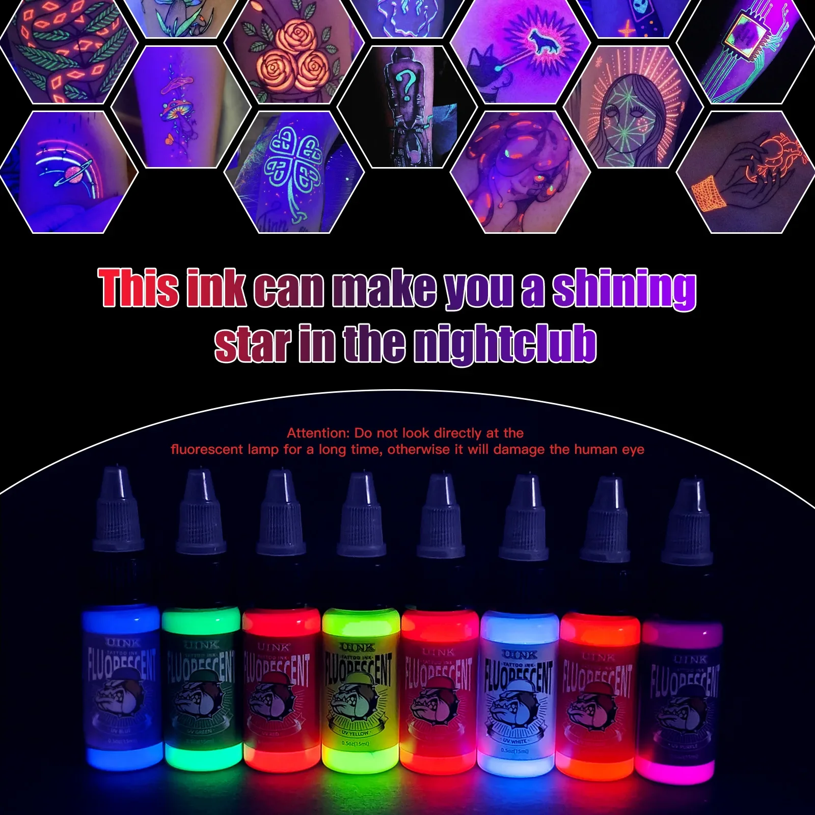New Tattoo Fluorescent Inks Tattoo Secondary Creative Ink Pigment 15ml Single Bottle Professional Semi-Permanent Makeup Inks