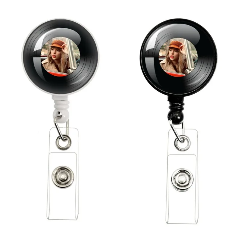 Singer Taylor Fashion Swift Album Swift Vinyl Record Nero/Bianco Retrattile Badge Reel Work Card Clip Id Name Card