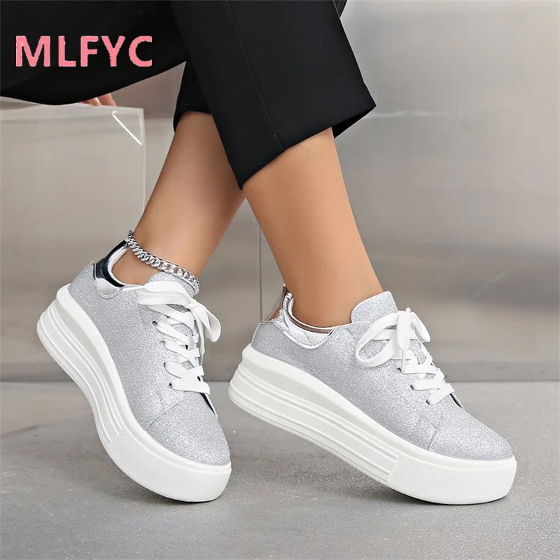 Spring and Autumn Fashion Casual Thick Sole Shoes New Fashion Women's Shoes Low Top Lace Up Flat Shoes Mujer