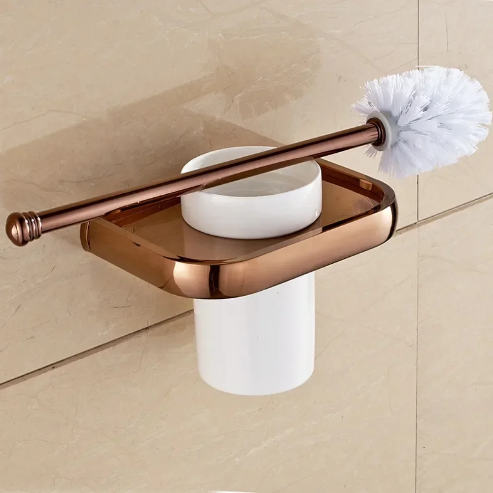Rose Gold Brass Towel Rack Hanging Rods Bar Hooks Bath Shelf Toilet Brush Paper Holder Bathroom Hardware Organizer Accessories