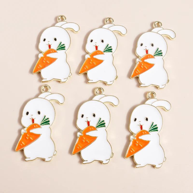 20 Stück 17x33mm Cartoon Tier Charms Emaille Kaninchen Essen Karotte Charms Anhänger für Schmuckherstellung Halskette Ohrringe DIY Handwerk Geschenk – Detail 2