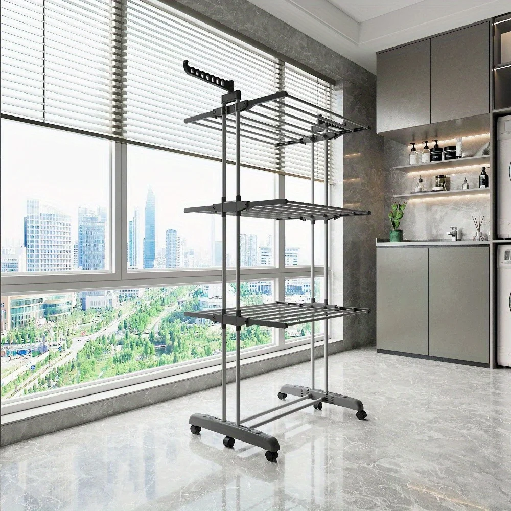 Large Drying Rack, Collapsible Drying Rack Laundry 4 Tiers, Removable Drying Rack, Folding Wings, Easy to Assemble, Indoor/Outdo 3