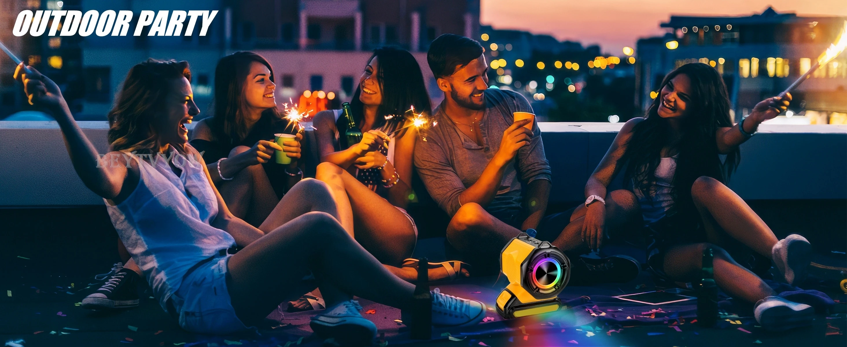 Bluetooth Speaker for Dewalt 20v 60v Battery With USB-A/C ports RGB Light 30W Co