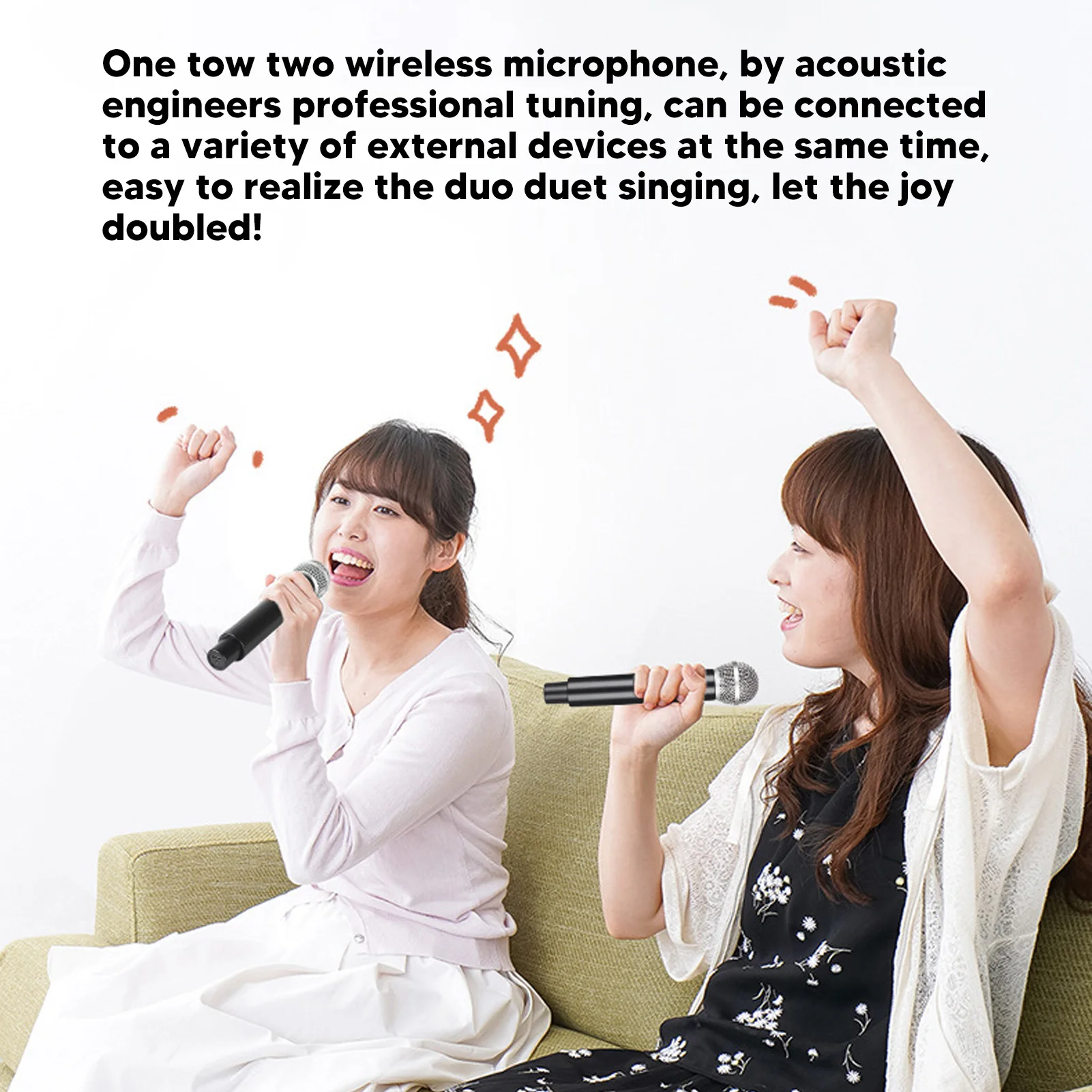 2Pcs Wireless Karaoke Mic HiFi Noise Canceling  Chip Wireless UHF Microphone Handheld USB Rechargeable for Karaoke Machine