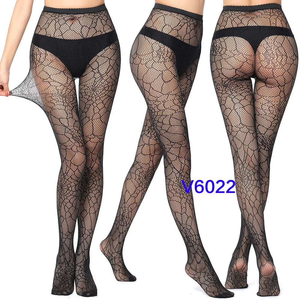 Women's Gothic Lace Fishnet Pantyhose – Seamless Jacquard Weave Garter Stockings