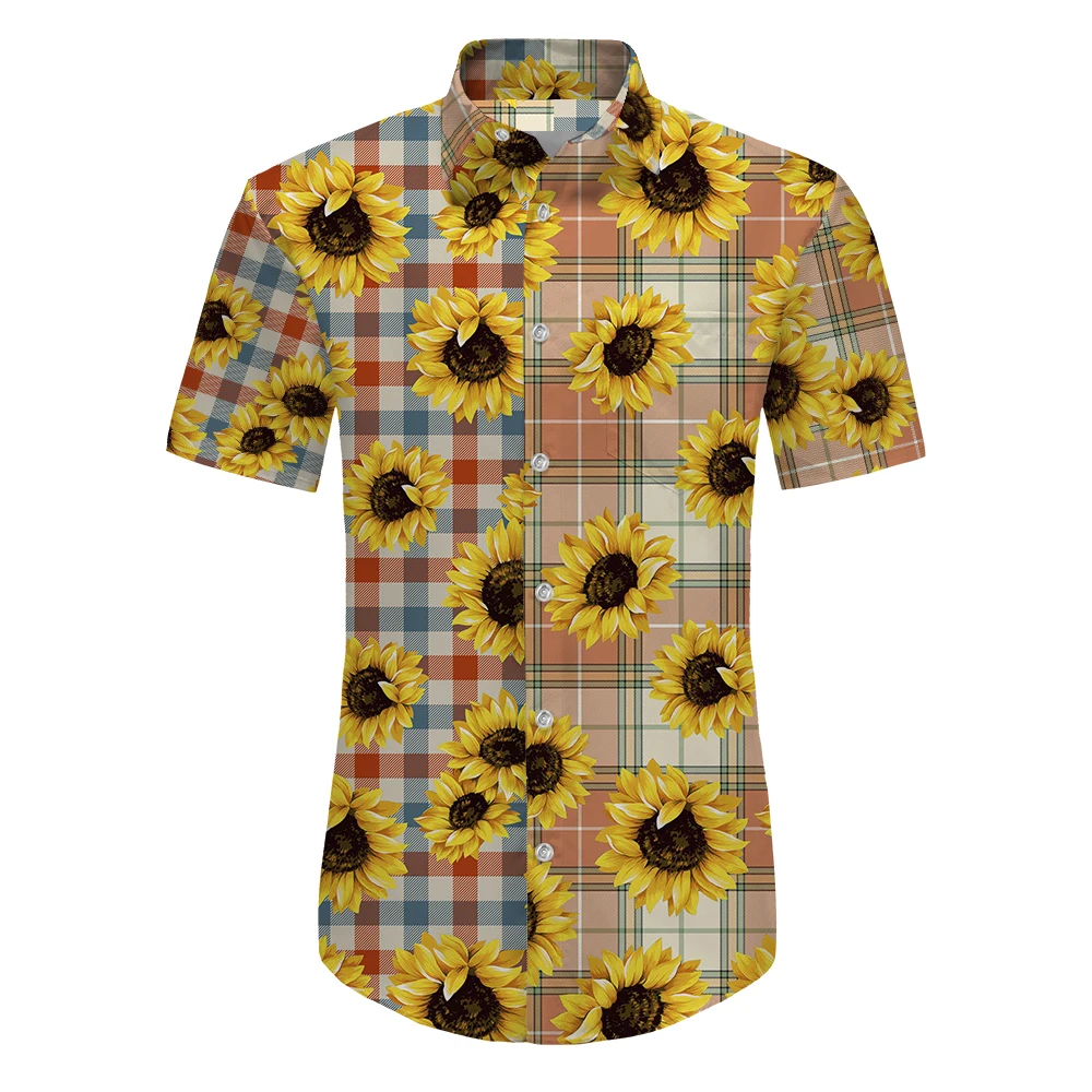 

Plus Size Men's Casual short Sleeve Floral Shirt Spring Autumn Stretch Fabric Is Loose Hawaiian Shirt Male Clothing