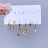High End 6pcs/set Flower Butterfly Pendant Drop Earrings Gold Plated Cubic Zirconia Stone Women Jewelry 2