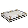 Metal Tray Leather Nordic Blue Jewelry Display Rectangular Serving Plate Storage Decoration Household Kitchen Organizer Supplies 6