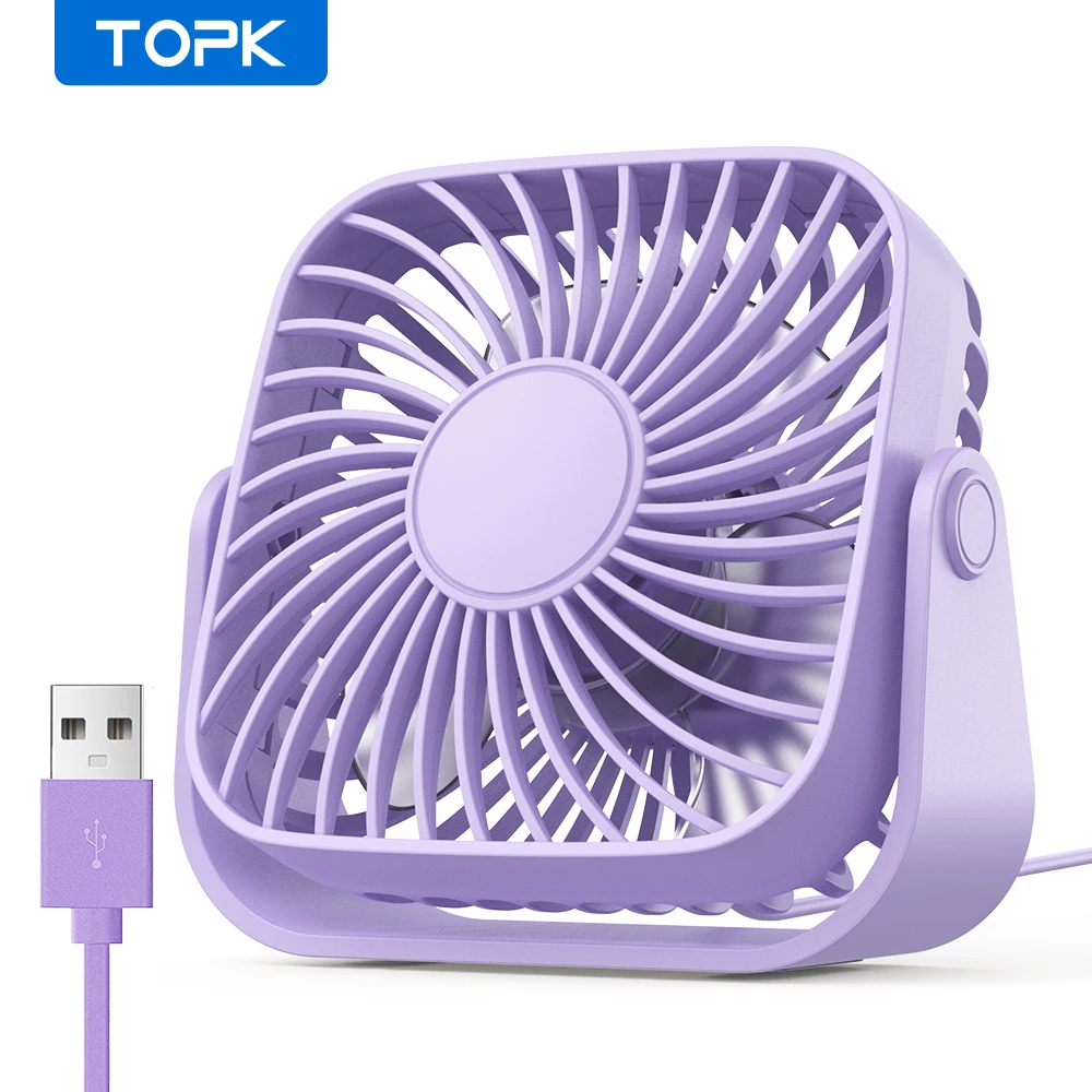 TOPK Mini ventilador portátil USB de 4 pulgadas para acampar, ventilador personal de mesa de escritorio silencioso de 3 velocidades, 360 ° Ajuste de ventiladores de pie para la habitación del hogar