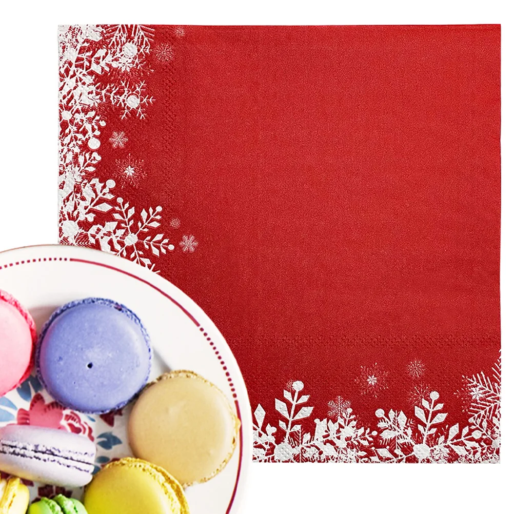 20 Sheets Christmas Napkins Red Snowflake Pattern Disposable Party Table Decor Soft Material Holiday Entertain Festive