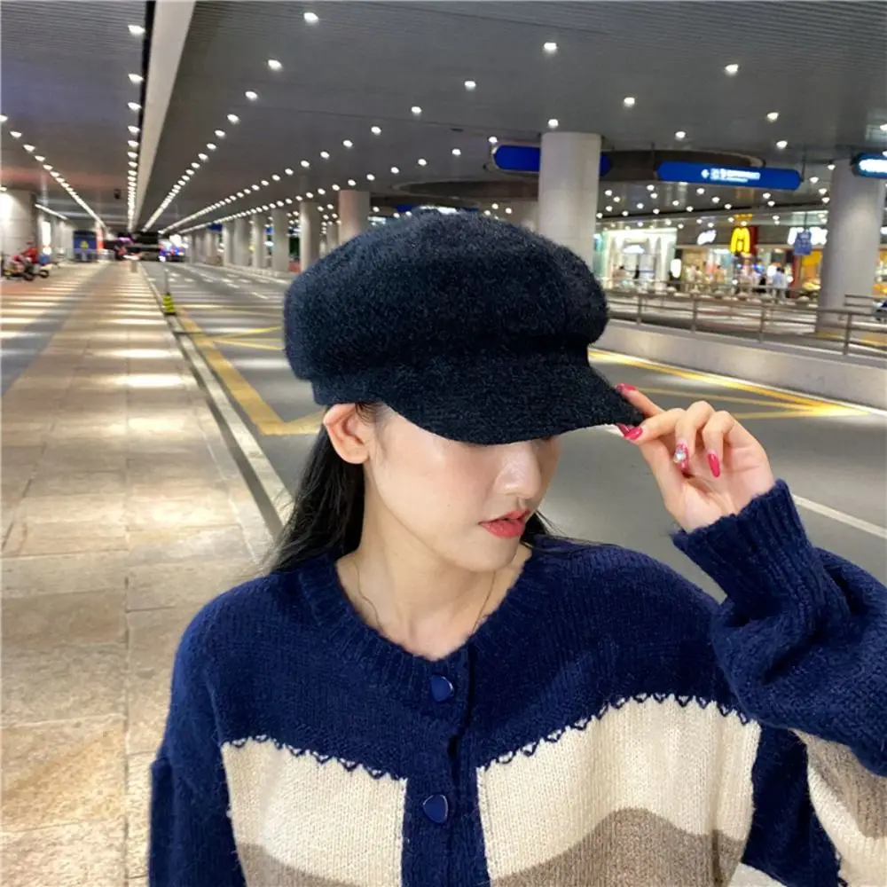 

Chenille Women's Berets Pumpkin Hat Retro Style Solid Color Octagon Hat Plaid Casual Baseball Cap Women