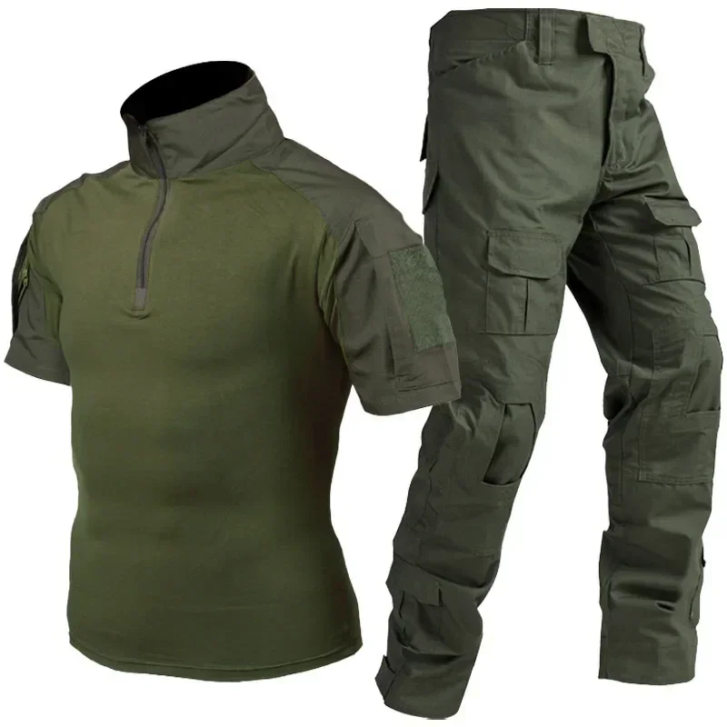 Tactical suit tactical shirt combat uniform Men Breathable Short Sleeve Tshirts + Outdoor Multi-pocket Cargo Pants 2 Pcs Suits
