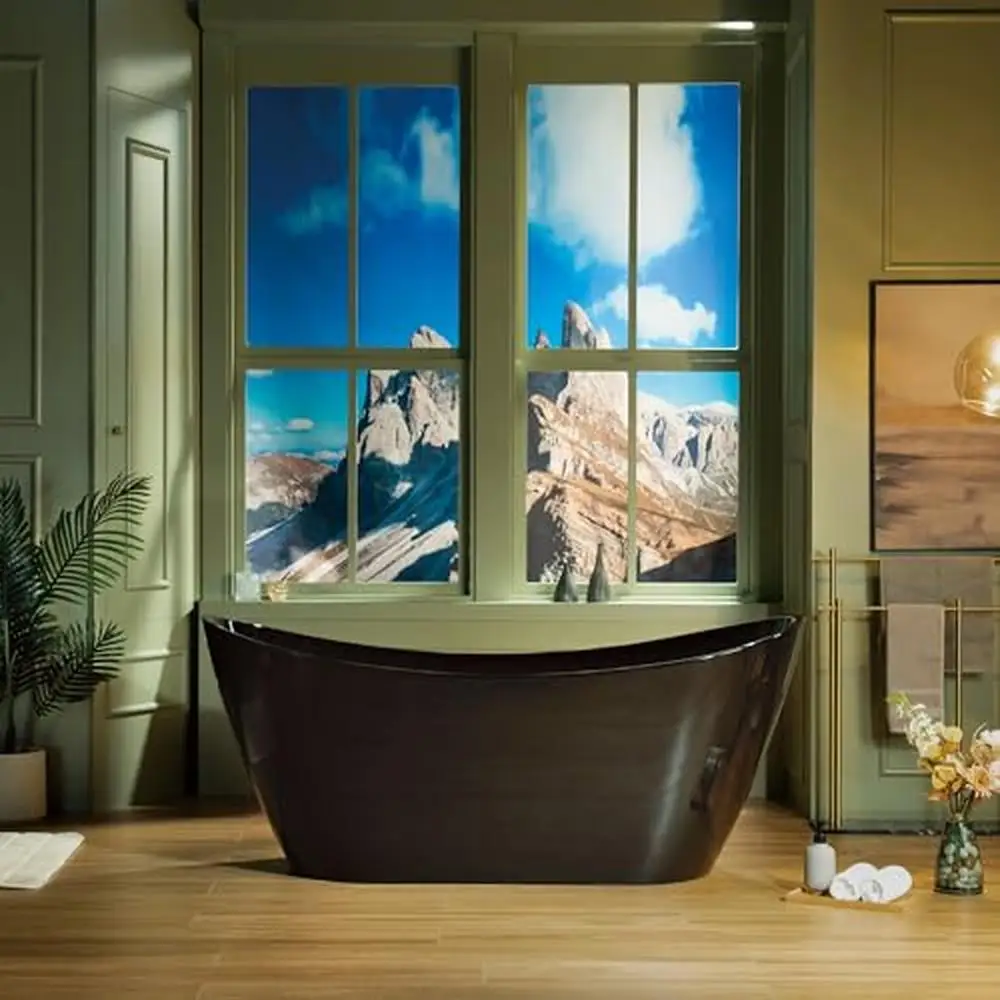 Contemporary Black Acrylic Soaking Bathtub 67" L x 31-1/2" W Non-Slip Design Premium Quality Enduraclean 71 Gallons Capacity 6