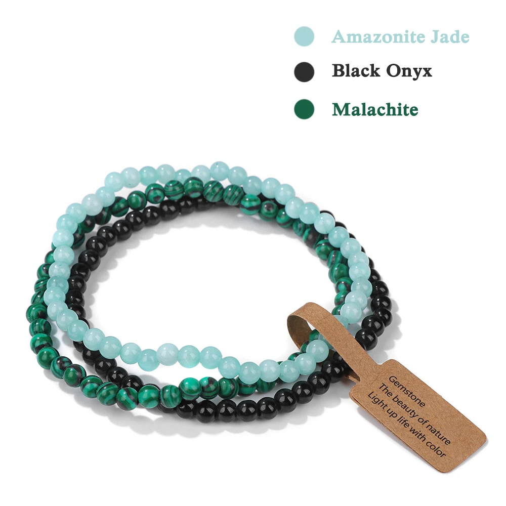 3 Pz/set Braccialetto di Pietra Verde Naturale 4mm Agate Muschio Onice Nero Occhio di Gatto Perline Braccialetti Elastici Per Le Donne Degli Uomini Gioielli Semplici  36