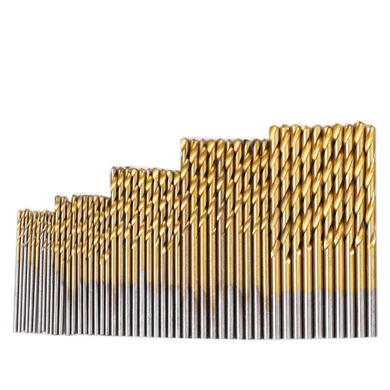 50pcs high speed steel straight handle titanium plated drill metal drilling combination set woodworking opening 2pc lot excellent quality anti static bend straight tweezer stainless steel for beads jewelry sewing accessories tools