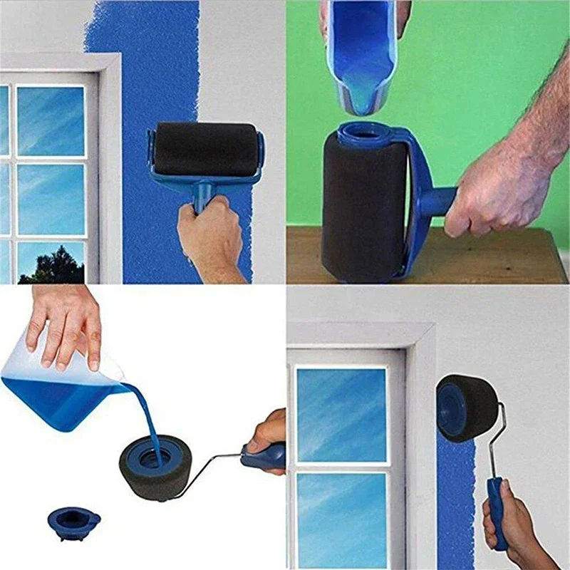 Wall Painting Brush Paint Roller Brush Trimming Paint Brush Roller Brush Handle 7pc/Set Multifunctional Paint Roller Corner Brush Handle Tools Wall Painting Roll DIY Household Easy to Operate Painting Brushes