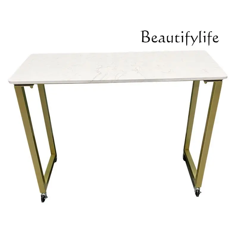 

Movable Manicure Table Single-Layer Japanese Sofa Table with Wheels Modern Minimalist Marble