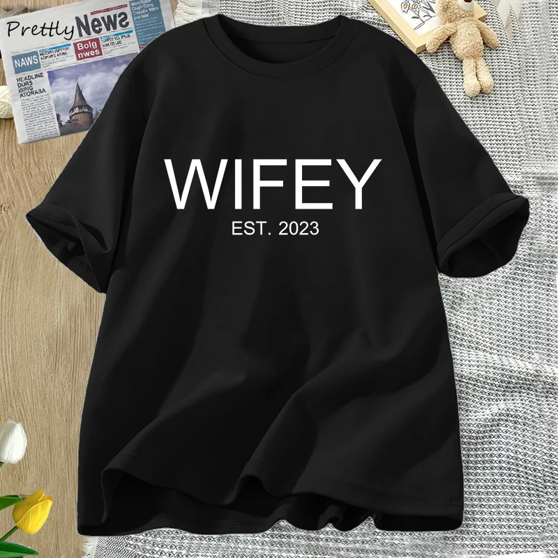 

Женская футболка с коротким рукавом Wifey Est, коллекция 2023 года, хлопковая Футболка оверсайз, уличная одежда