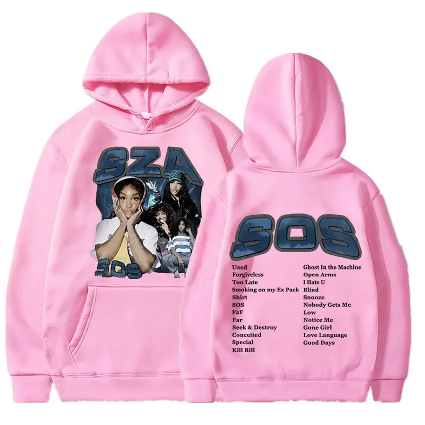 Singer SZA Music Album SOS Graphic Hoodie Men Women Fashion Vintage Oversize Hoodies Hip Hop Harajuku Fleece Sweatshirts Unisex