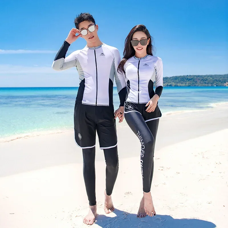 Women's Men's Long Sleeve Rash Guard, Quick Dry Swim Shirt+Trunks+Shorts With Bikini Full Body Water Surf Swimsuit Bathing Suit