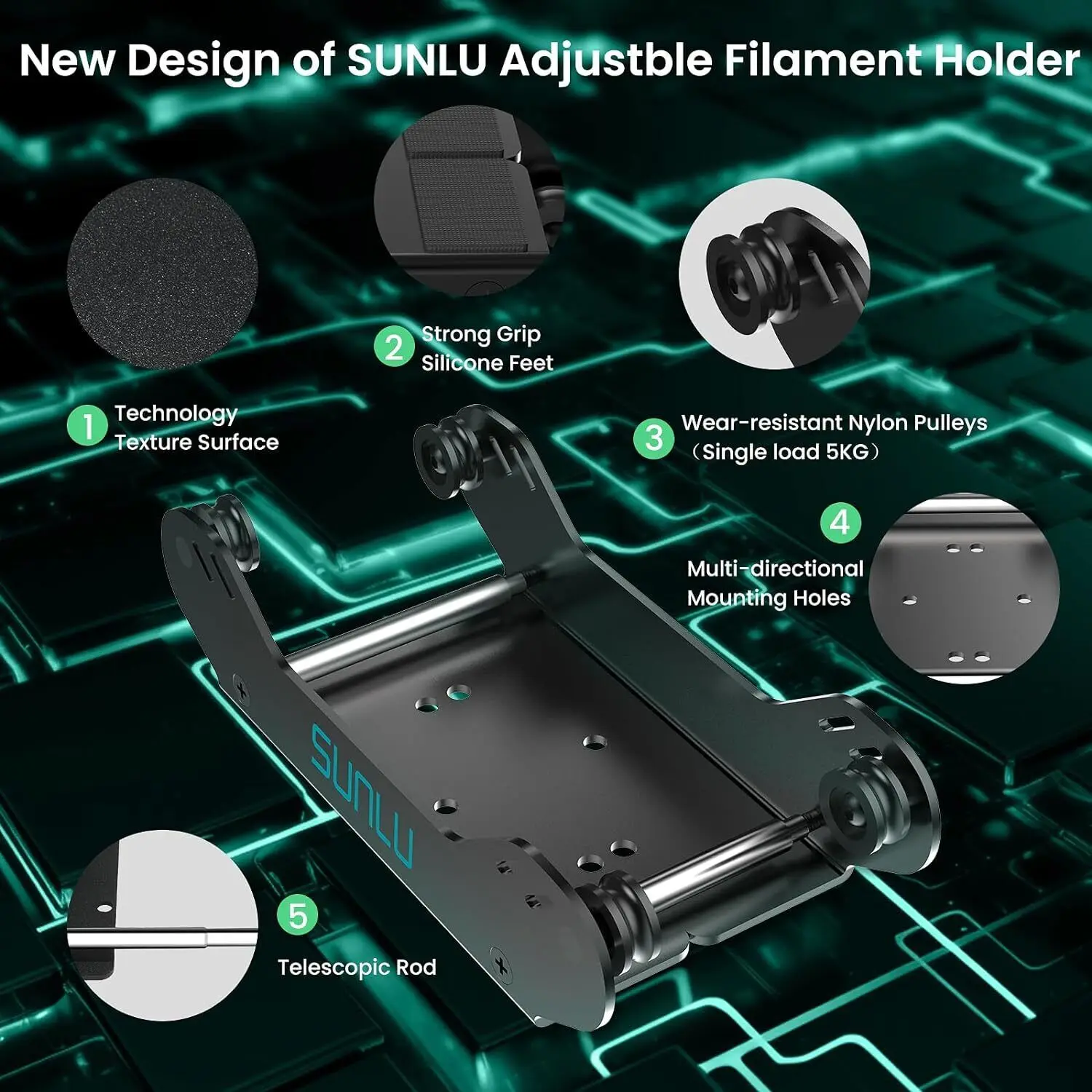 SUNLU 3D Printer Filament Spool Holder Support 1KG To 5KG 56-140MM Width Arbitrarily 3D Material Rack For FDM Filament PLA/PETG