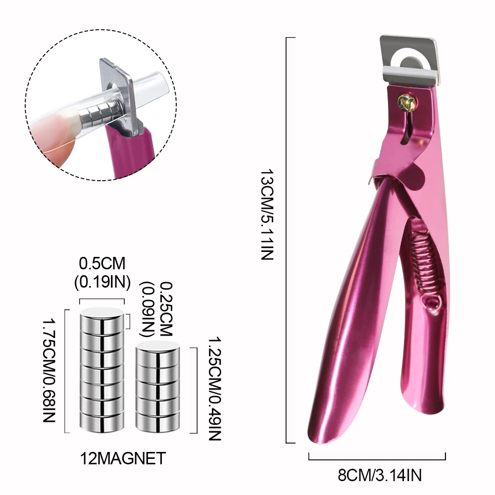 Acrylic Nail Clipper U Shape Stainless Steel Trimming Straight Cutter 12 Pieces Magnet Nail Art Trimmer Kit