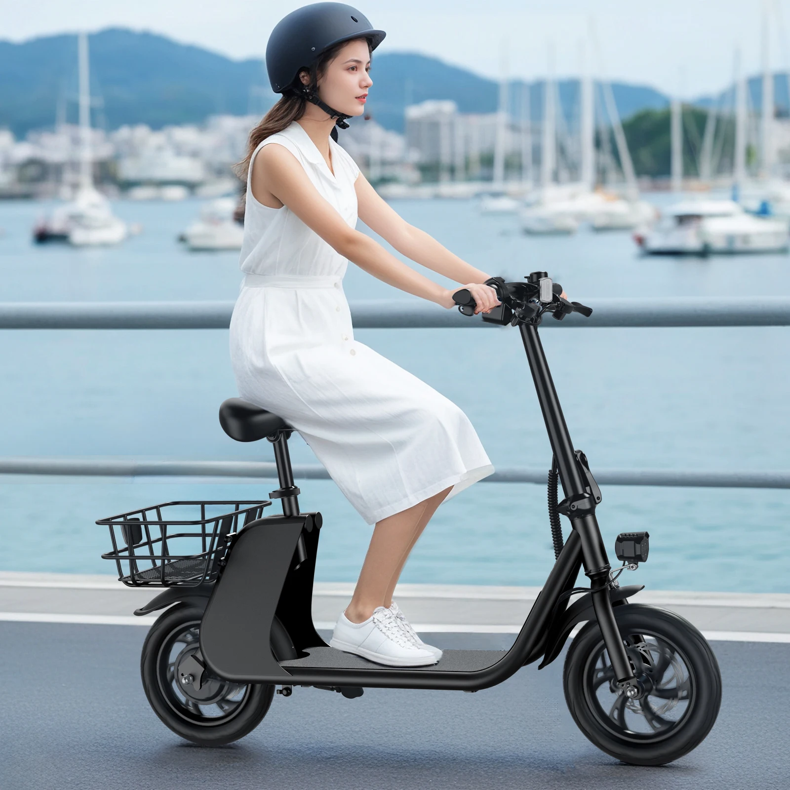 HEZZO Folding Electric Scooter 630W Peak Motor 15.5mph Max Speed 14 inch Folding Electric Bike W/ 36V 8Ah Battery Range 31 Miles