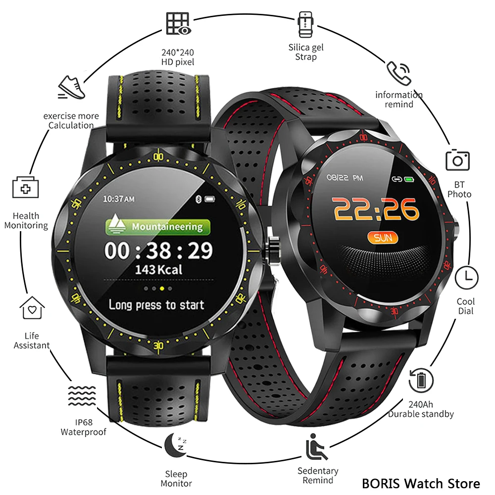 

Sport Smartwatch For Men Bluetooth Digital Smart Watch IP68 Waterproof Pedometer Heart Rate Sleeping Monitor Watch For Android