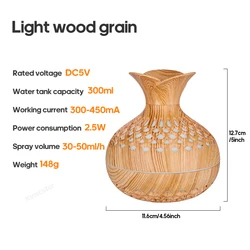 Elegant Wood Grain USB Aroma Diffuser & Humidifier, 300ml (Light Wood Grain)