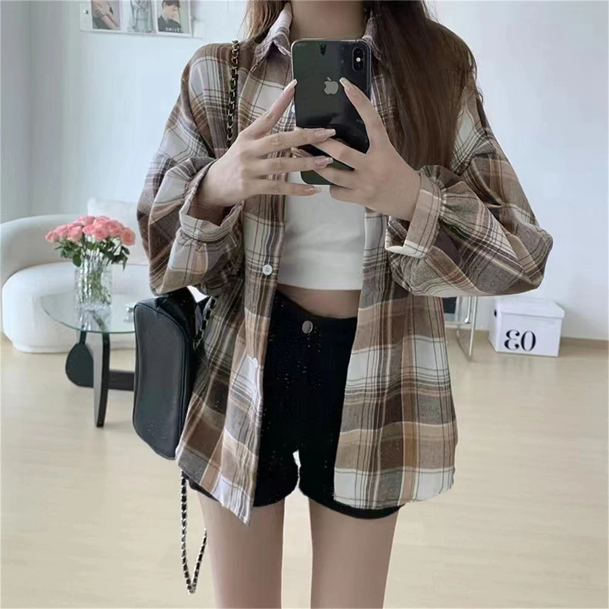 Korean Plaid Blouse Image 11