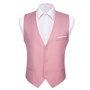Luxury Silk Men's Vest Pink Waistcoat Tie Bowtie Pocket Square Set Sleeveless Jacket Formal Wedding Suit Barry Wang 2
