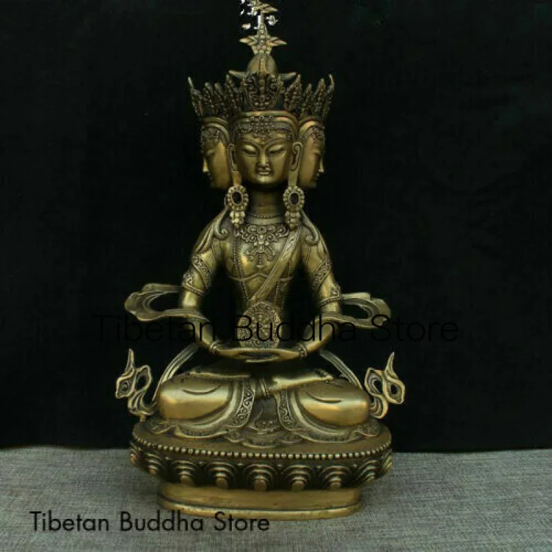 

Collect China Fengshui Brass Carved Buddhism 3 Head Bodhisattva Statue