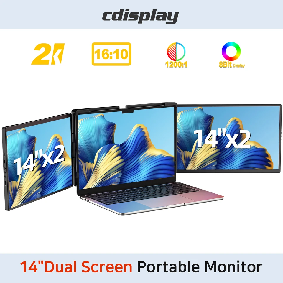 Cdisplay-ポータブルモニター,画面拡張,2k,14インチ,3画面