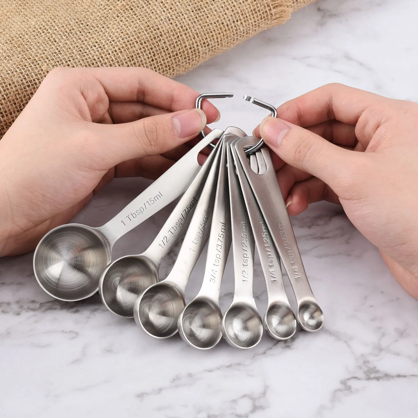 

Measuring Spoons With Scale Stainless Steel Dipper Ladle Kitchenware Tools Portable Spice 7 Pieces Removable Etched Gadgets Set