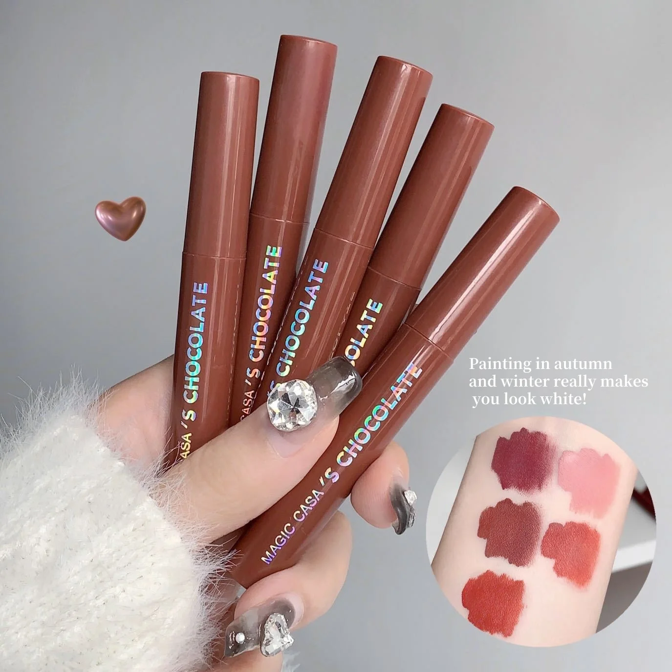 Description Picture 3 of item5Pcs/Set Chocolate Lip Gloss Set Waterproof Long-Lasting Non-Sticky Silky Smooth Nude Red Liquid Lipstick Makeup Cosmetics