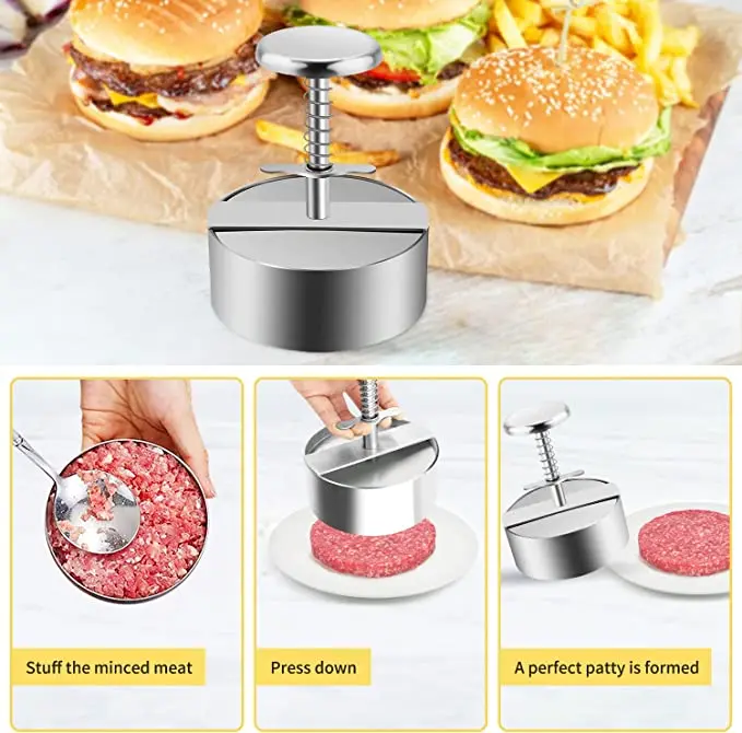 Hamburger Maker Stainless Steel Meat Press Pie Press Burger Mold Manual Meat Patty Mold for Grill Griddle Tool