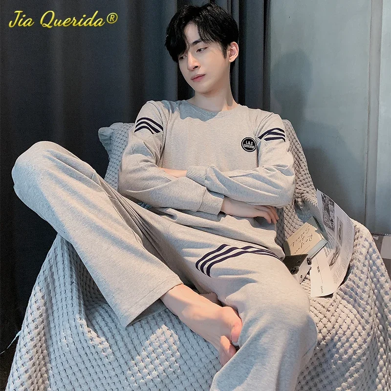 SUKAE Autumn Winter Sporty Pajama for Men Big Size L-4XL Young Man Pyjama Korean Style Cotton Loungewear Man's Pjs