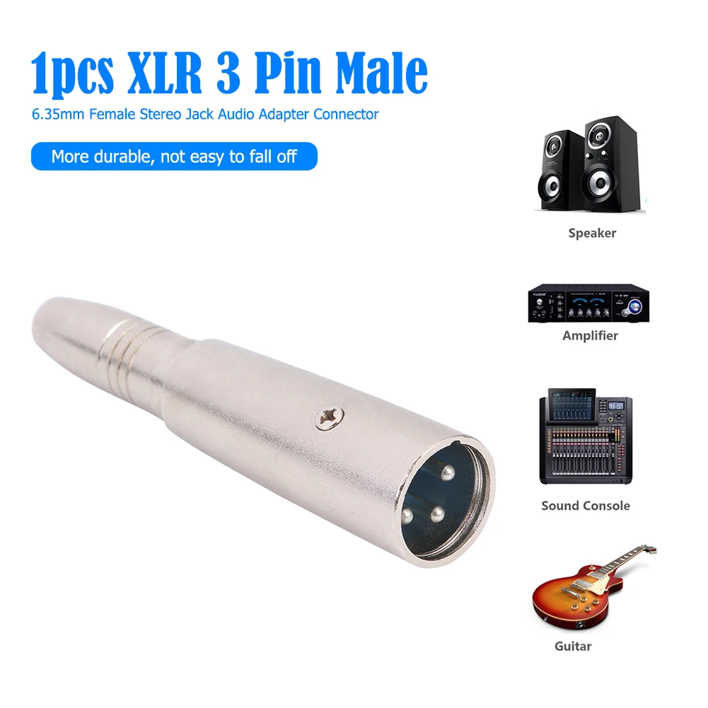 XLR 3Pin Male to 6.35mm Female Audio Adapter Plug Microphone Stereo Connector