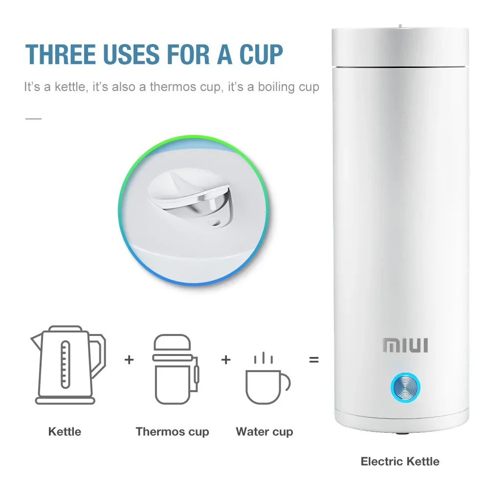MIUI Portable Electric Kettles Cup 400ml 220v Tea Coffee Kettle Travel Boil Water Keep Warm Appliance 3