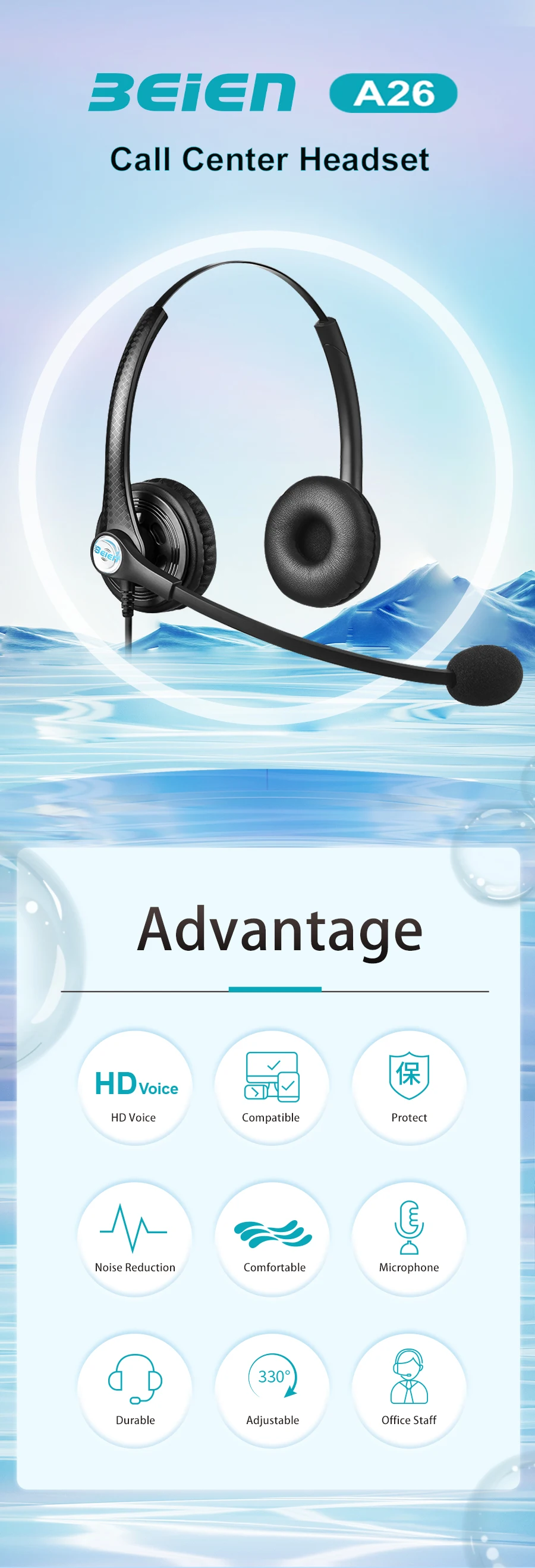 S6ae70d2ddd38424c89183e3552cf61b6B A26 noise cancelling headphones for silent call center calls, suitable for PC/telephone/laptop/home office