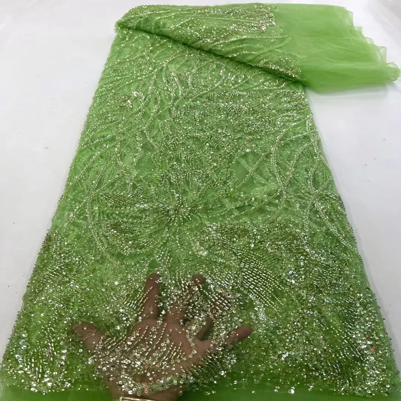 

African Heavy Beaded Lace Fabric High Quality Nigerian French Tulle Lace Fabric Material For Wedding TS2556