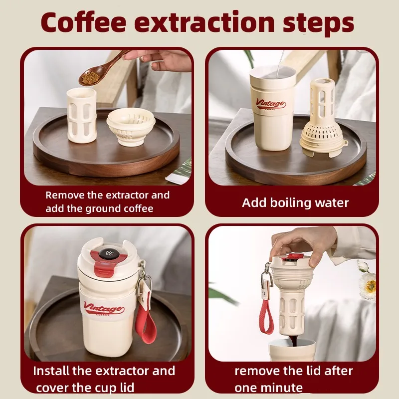 Coffee Thermos Cup with Smart Lid Portable Stainless Steel Vacuum