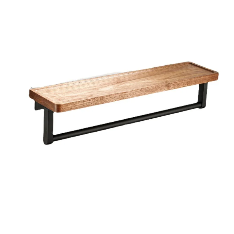 Black walnut solid wood bath towel rack bathroom towel holder folding rack bar paper punch-free cosmetic shelf