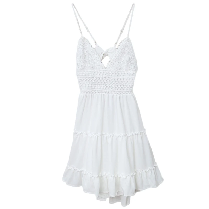 

Женское кружевное платье миди на бретельках, с V-образным вырезом и открытой спиной