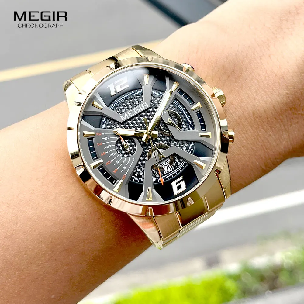 Mens Watches Megir Gold Watch Magir Executive Style Chronograph